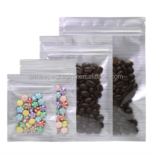 Transparent Side with Stripe Design Mylar Foil Flat Packaging Bags With Zipper