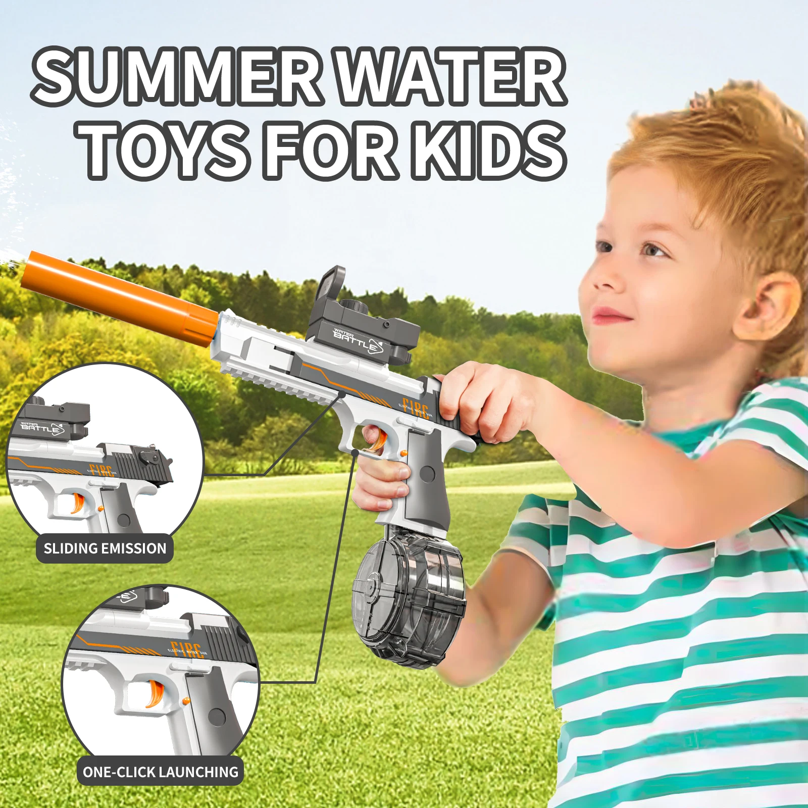 White Gray Electric Water Gun Desert Eagle Linkage 2024 Custom Summer Outdoor Beach Toys Water Gun Long Distance for Children
