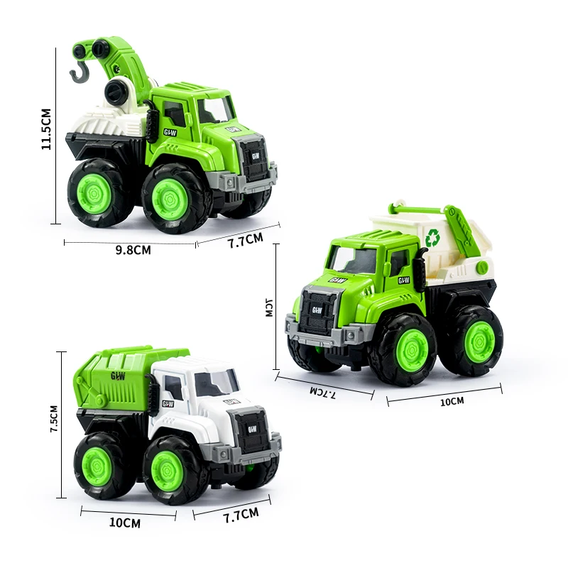 Kids Sanitation Engineering Vehicle Pull Back Metal Truck Model Car Toys
