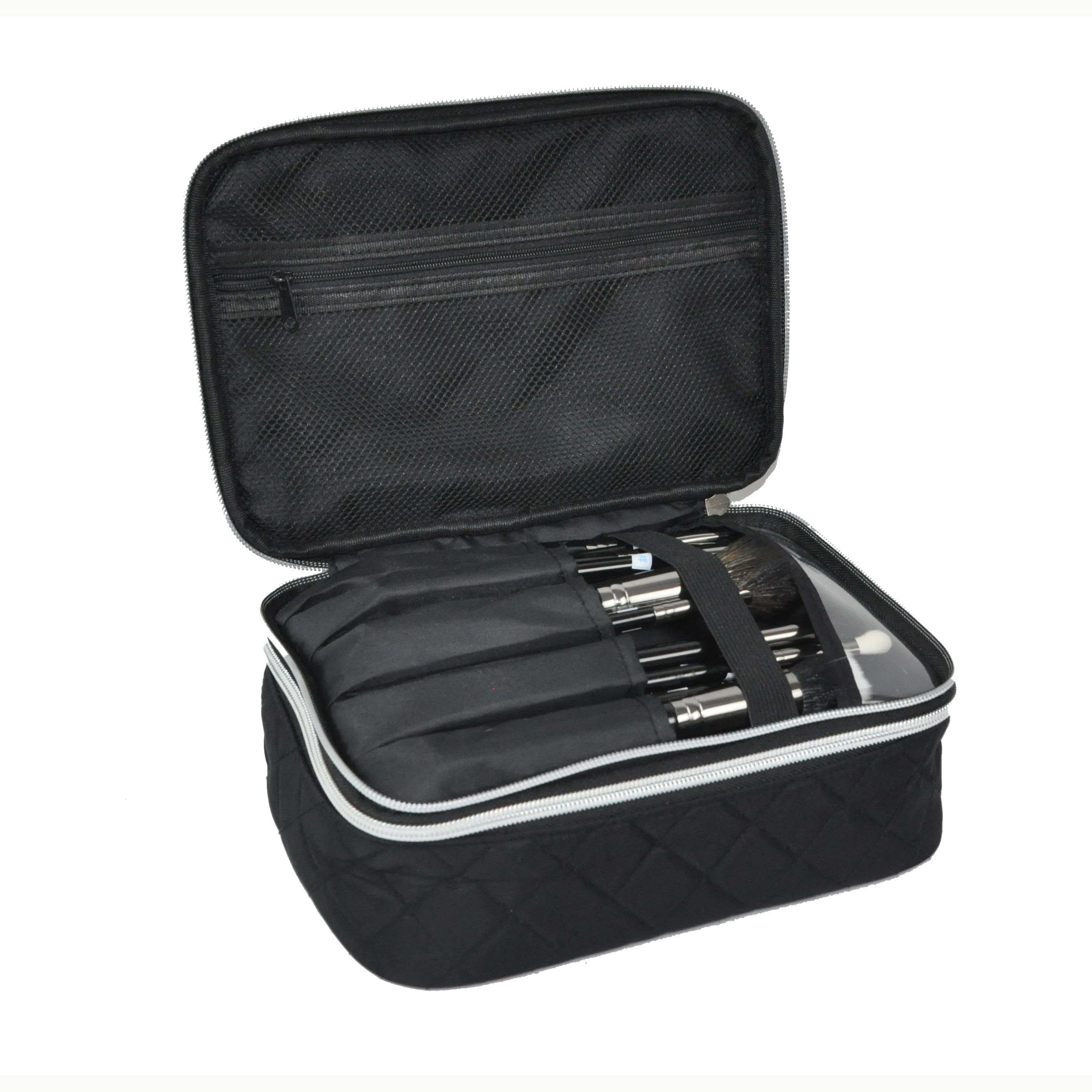 Portable Double Layer Quilted Travel Makeup Bag Brush Organizer Cosmetic Case Bag Storage Cosmetics Make UP Brush Cosmetic Bag