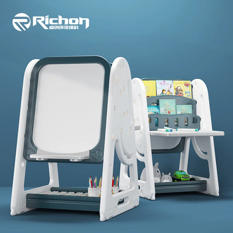 4 In 1 Plastic Colorful Drawing Board Toy Writing Board For Kids Reading Desk With Bookshelf Painting Board With Storage