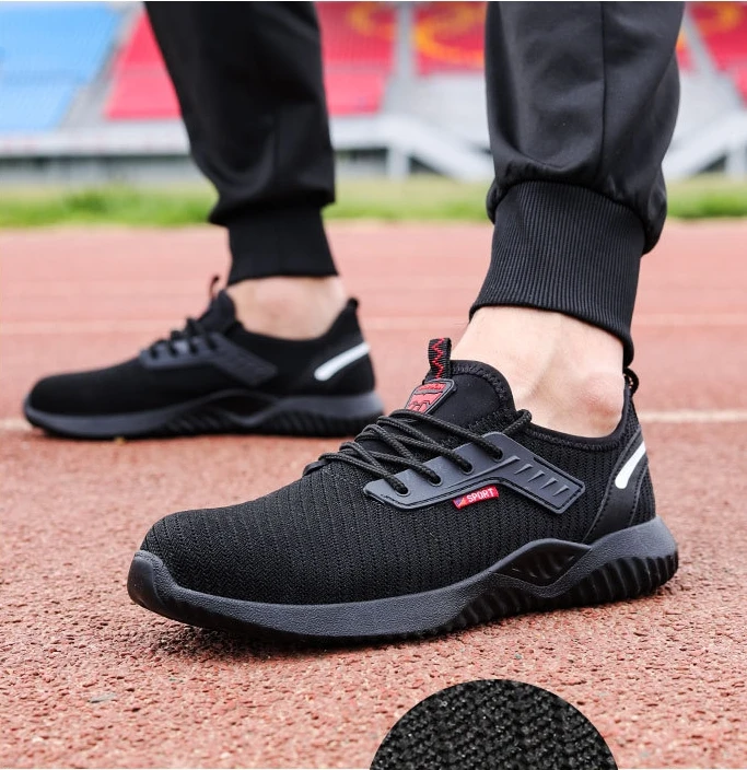 fly weaving fabric super light steel toe work safety shoes for men fashion anti slip rubber sole sport safety sneakers