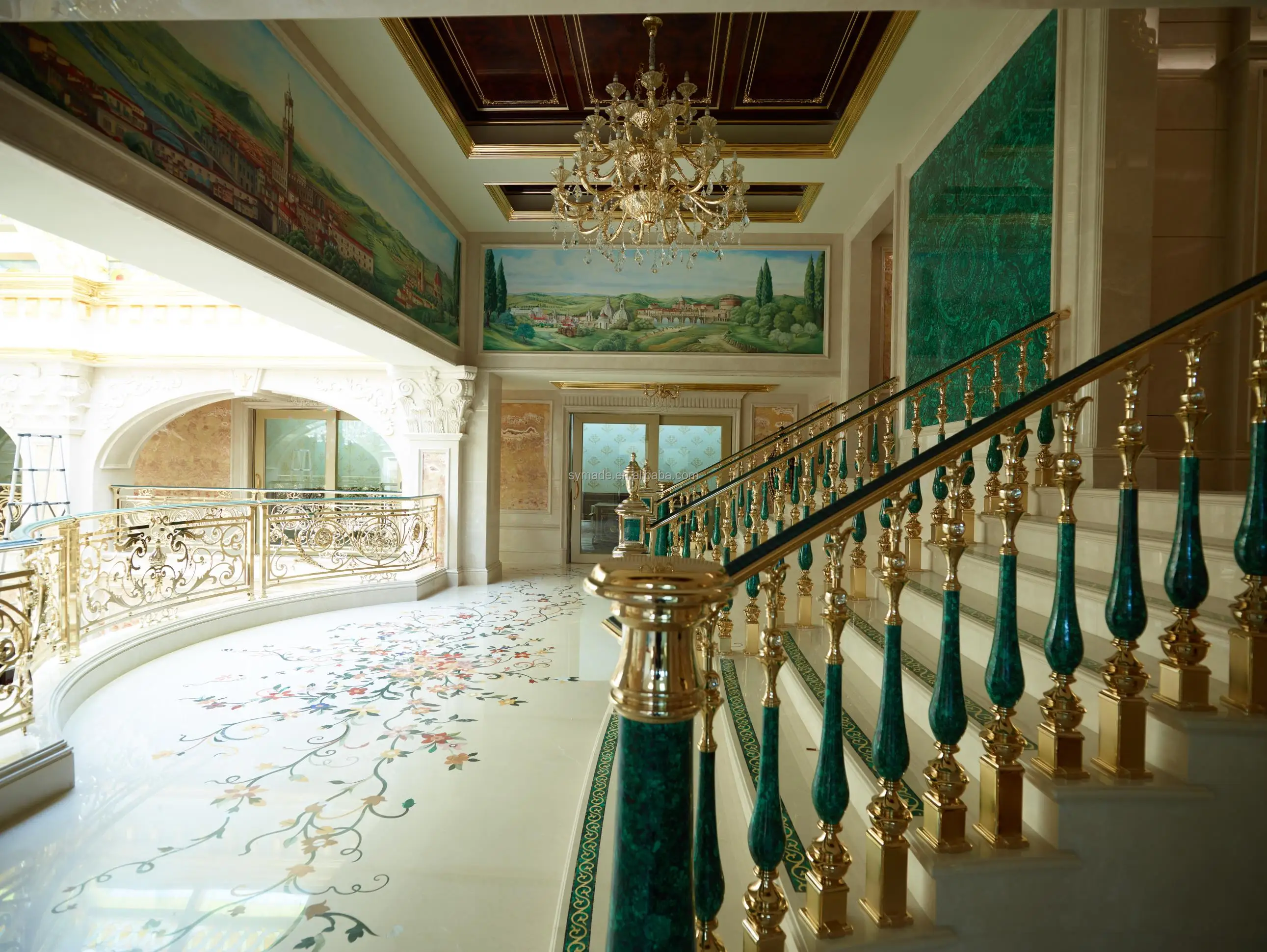 Gemstone Malachite slabs Best Cheapest Malachite Stair Iron Wrought Stair Homedecor material