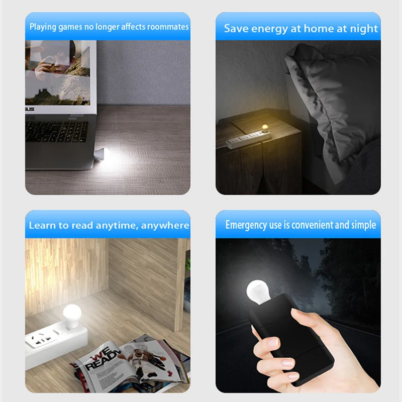 Mini LED Night Light Emergency Power Outage Use Outdoor Lighting Reading USB plug in Lights bedside lamp