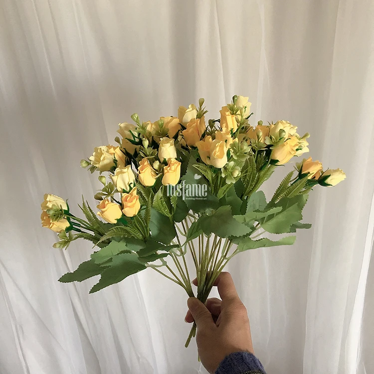 MSFAME Factory Directly Greenery Flowers Artificial White Rose Silk Flower Roses Bush