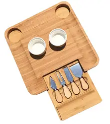 Cheese Board and Knife Set w/2 Bowl  Bamboo Charcuterie Platter & Serving Tray for Cheese,Wine, Crackers, Brie and Meat