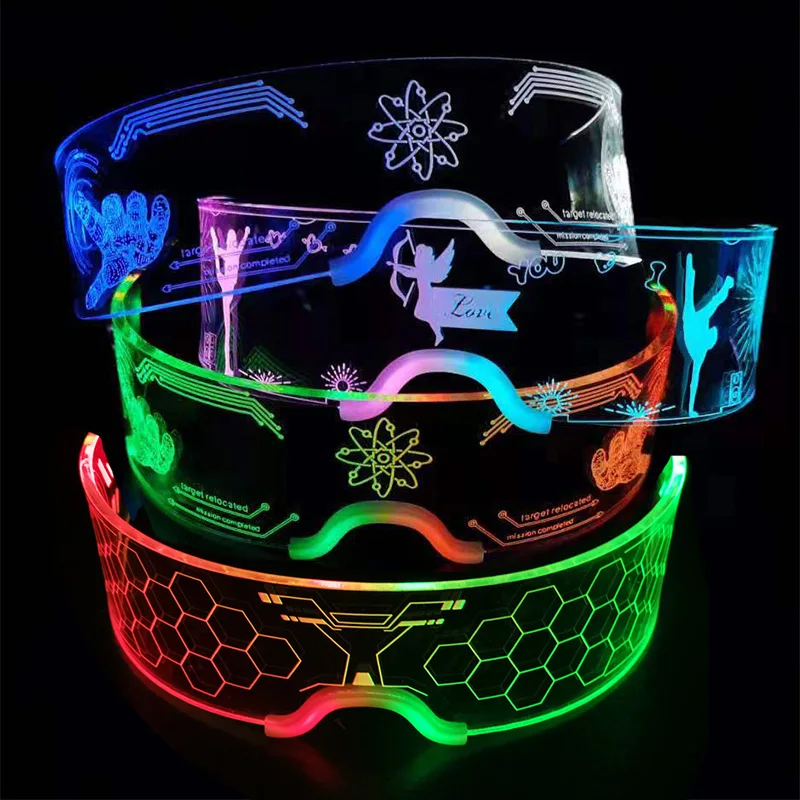 MADESHINE Luminous Acrylic Robert Halloween Party Decoration Glow in The Dark Lighting Cyberpunk Flashing Neon LED Glasses