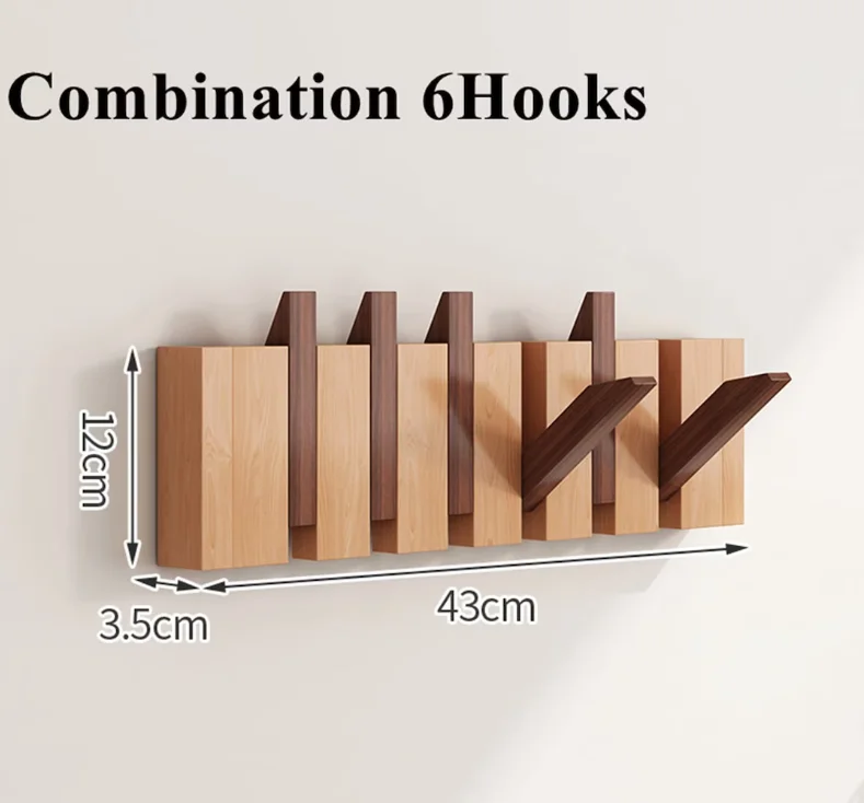 W248 Solid wood piano coat hook rack wall mount, Walnut entryway wall coat hooks hanger, Modern hallway wall hook Key Hat holder