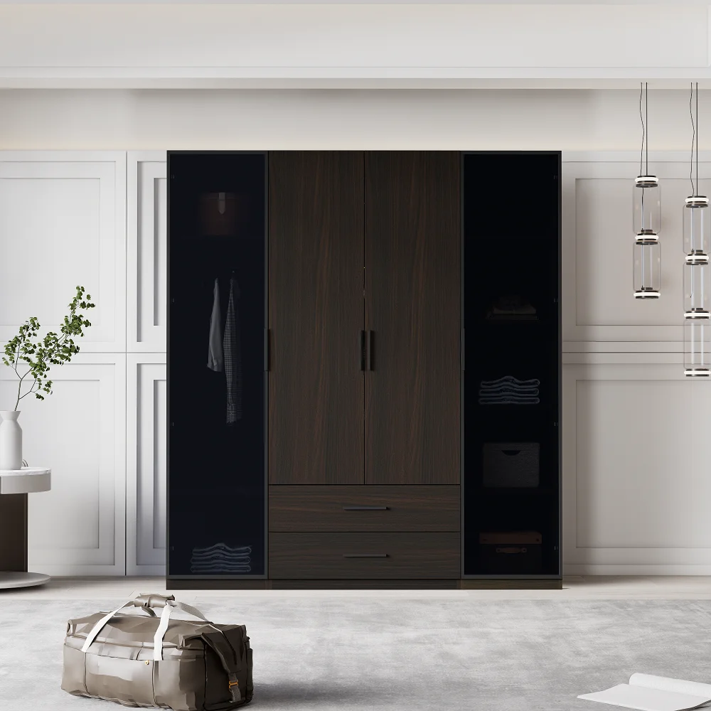 Hored luxury hot sale bedroom glass clothes cabinet aluminum dampproof modular open doors with drawers wardrobe modern cabinet