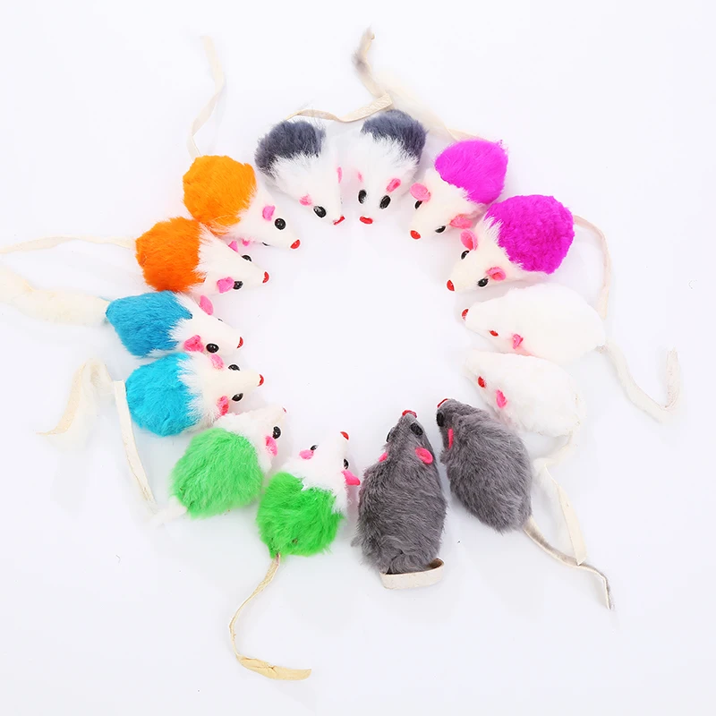 Real rabbit fur colorful mouse cat toy pet supplies wholesale in stock fast delivery