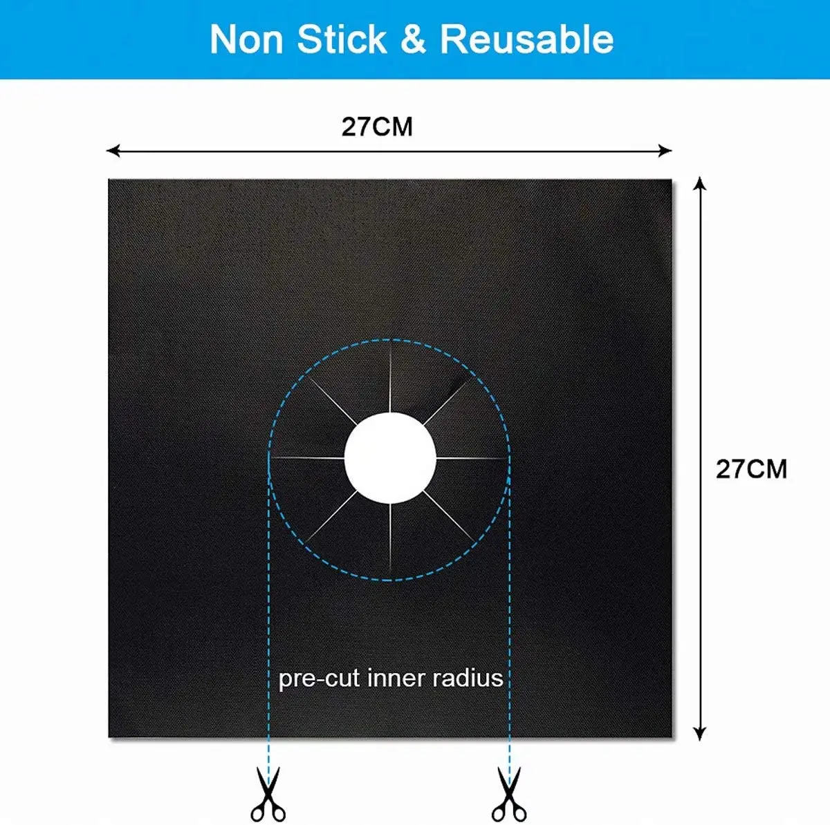 
Heavy duty 27*27cm cuttable heat resistance PTFE stovetop protector cooktop liner 
