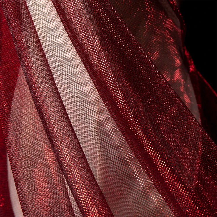 Wholesale 100% Polyester Tricot Knit Jersey Fabric Glitter Fishnet Stretch Air Mesh Gold Lurex Tulle Metallic Thread Fabric