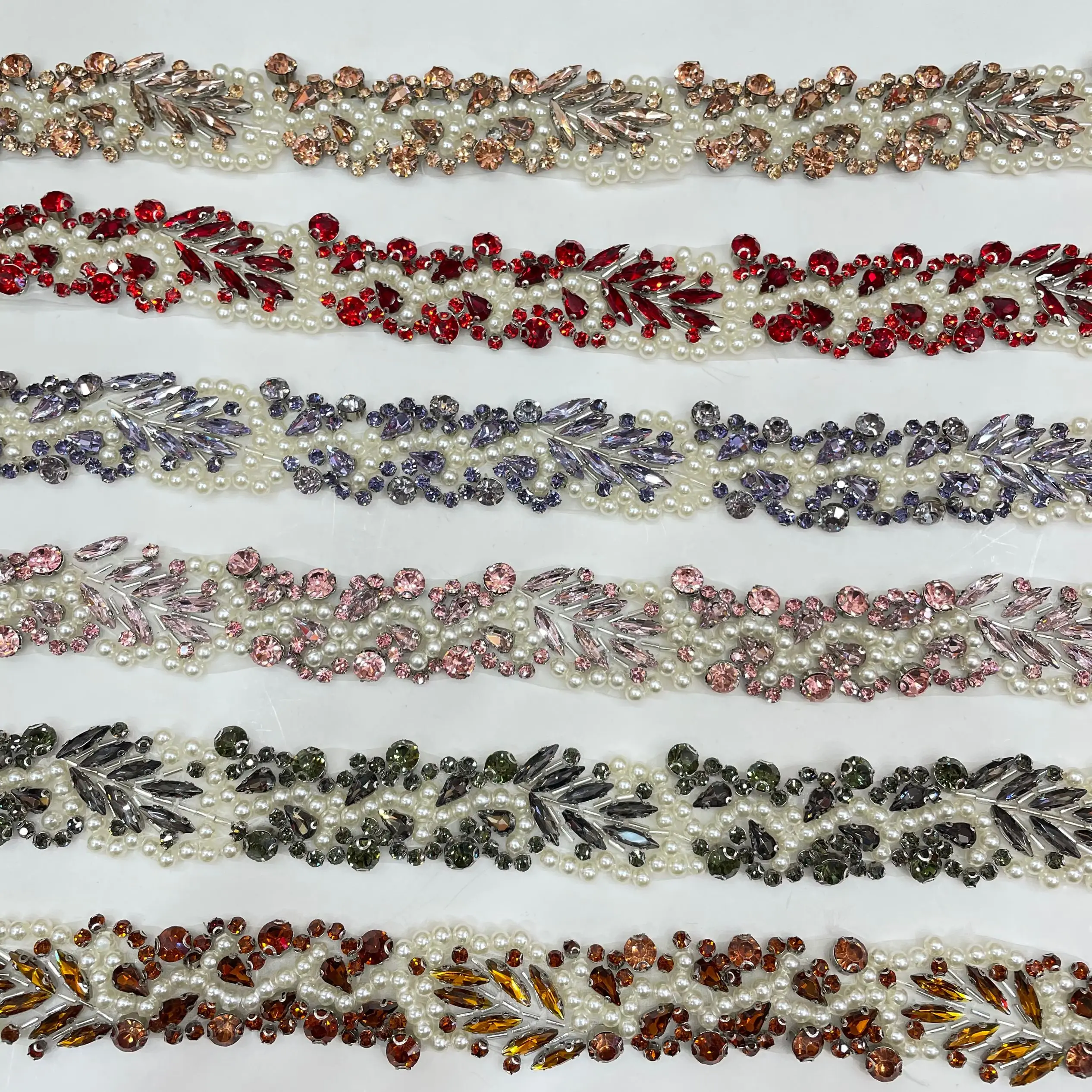 Good quality colourful rhinestone trim  rhinestone applique for wedding dress tassel fringe trim