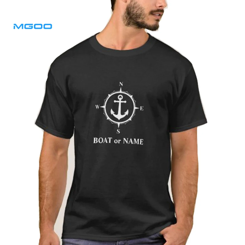 MGOO high quality nautical compass printing logo regular fitting heavy weight unisex black t shirt