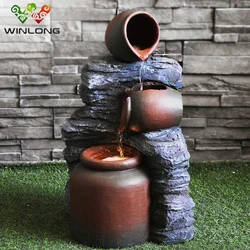 2023 Outdoor Garden GFRC Three Rustic Jugs Cascading Water Fountain with pot for Yard Garden Lawn