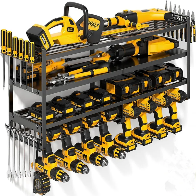 Multi-functional wall-mounted drill garage tool rack, screwdriver and drill storage rack.