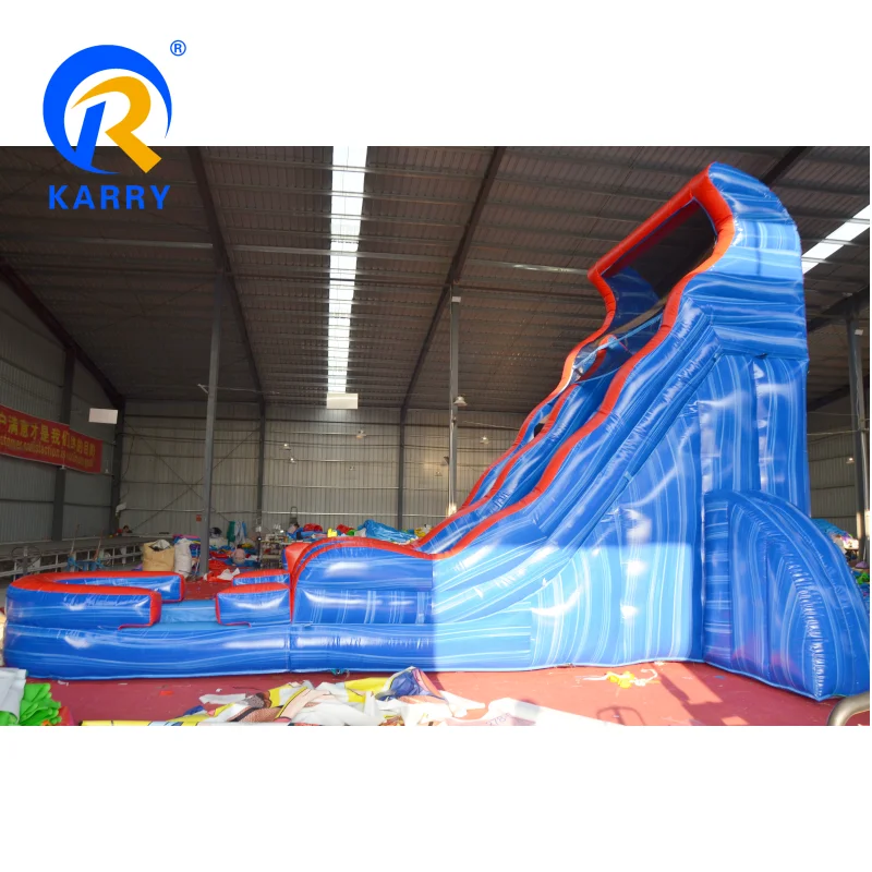 Custom great blue inflatable water slide with pool Wide base air slide water bouncer inflatable waterslide for adults