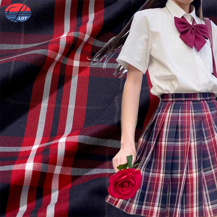 Custom Skin-friendly Woven Twill T/r Yarn Dyed Polyester Viscose Yarn Dyed Check Plaid Fabrics For School Uniforms