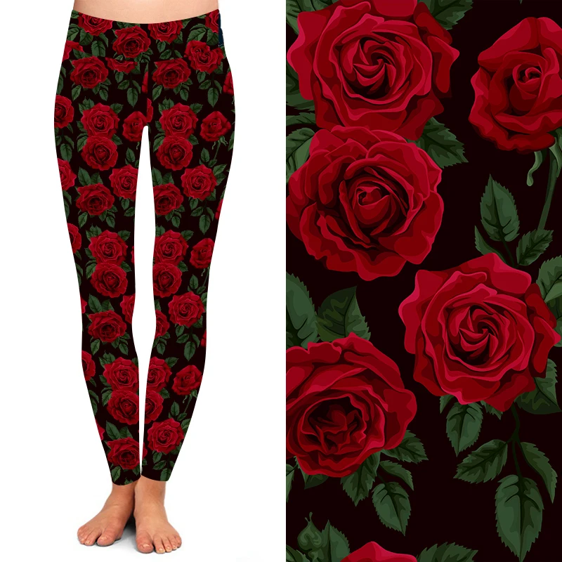 Factory wholesale red rose leggings buttery soft Women casual wear Sport wear leggings for women