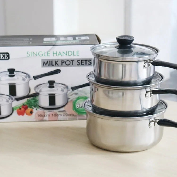 Stainless Steel Milk Pan Soup Pot Set 6 Pieces Kitchenware Gift Set for  cooking pots cookware set with Potassium Chlorate