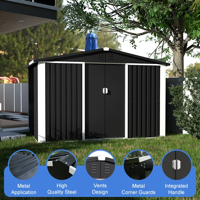 Outdoor Shed House with Double-Sliding-Door Metal Storage Garden Shed