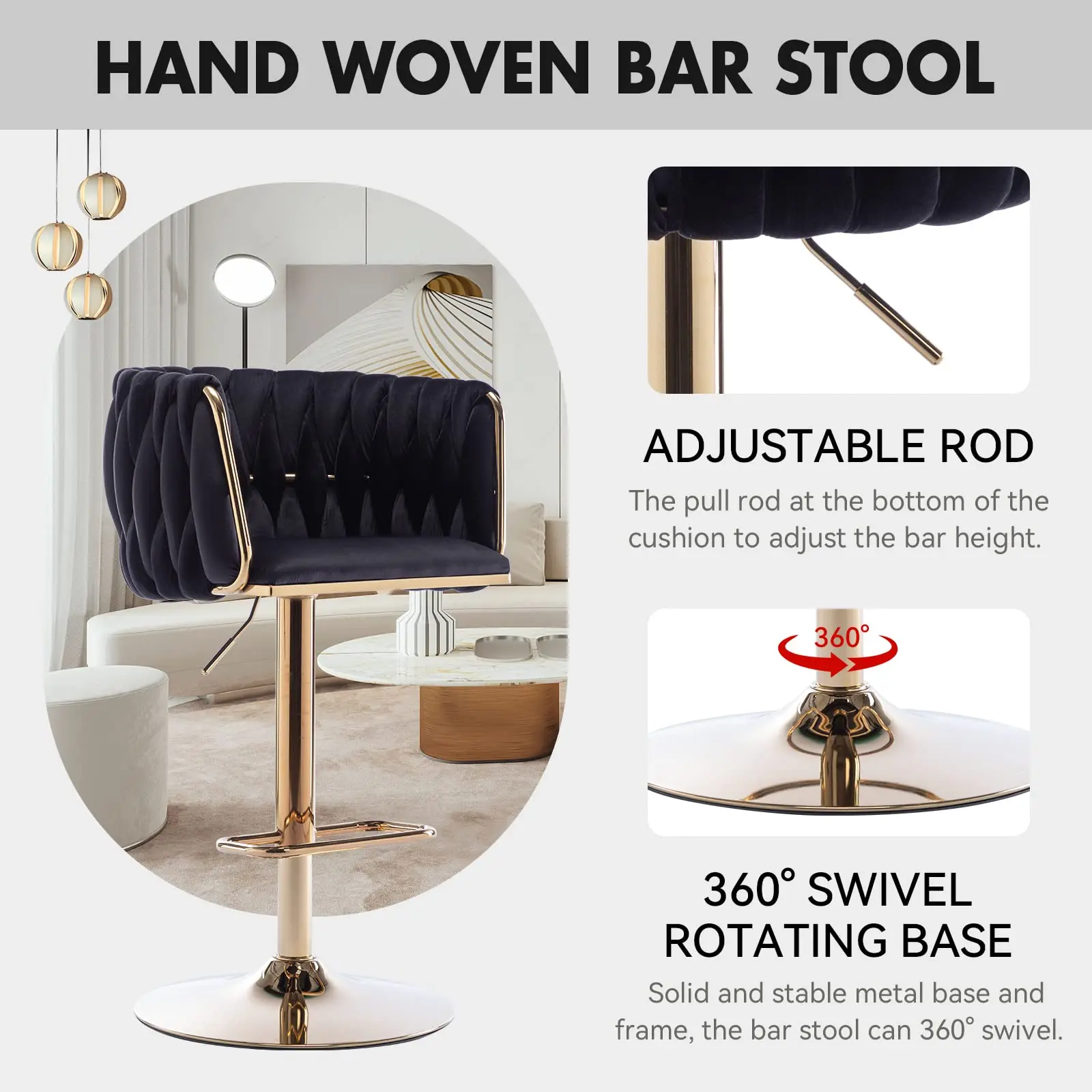 Unique Design Hot Sale Luxury Gold Height Adjustable And 360 Swivel High Chair Bar Stools For Kitchen