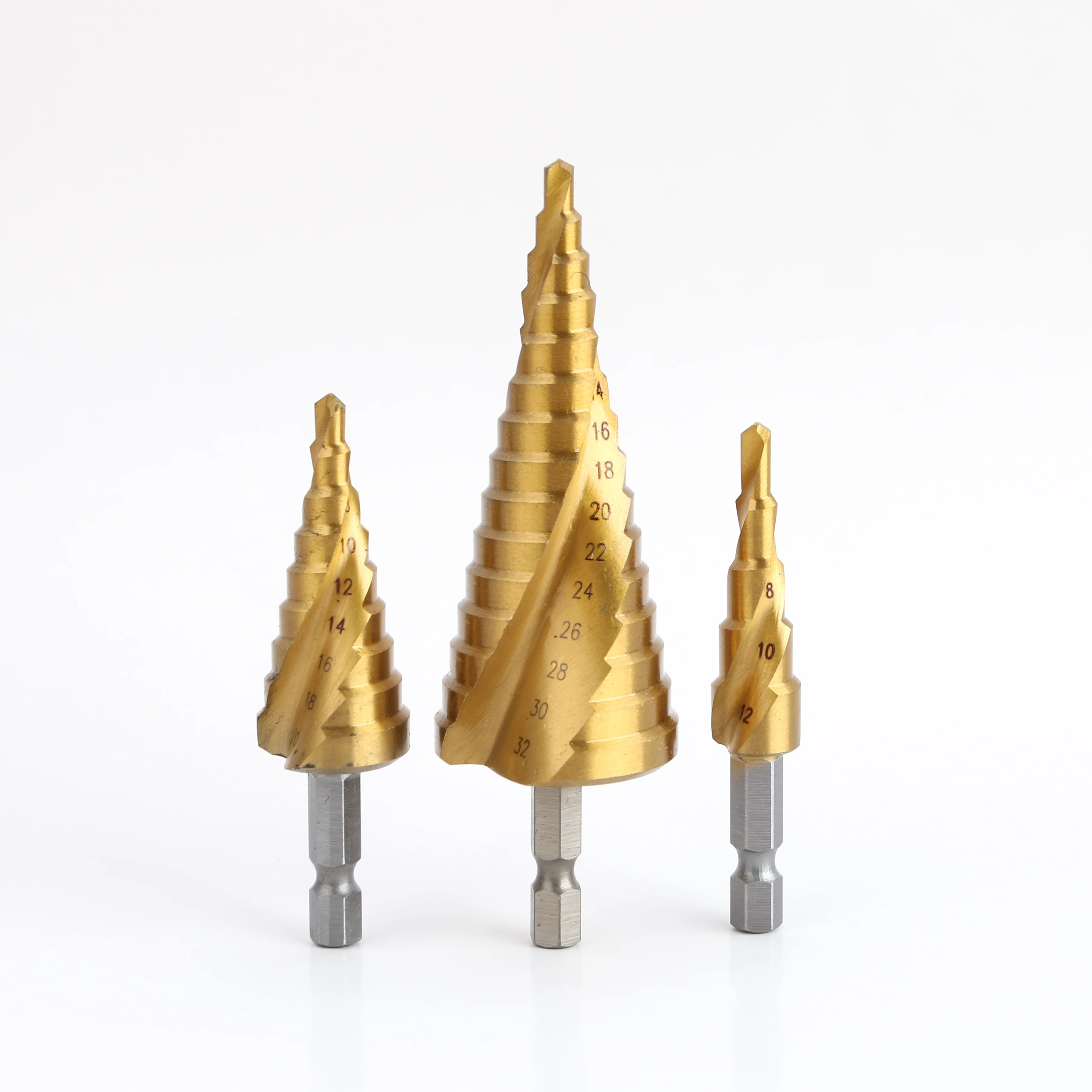 Hex Shank Spiral Flutes Titanium HSS Step Drill Bit Set for Multiple Hole Metal Cutter
