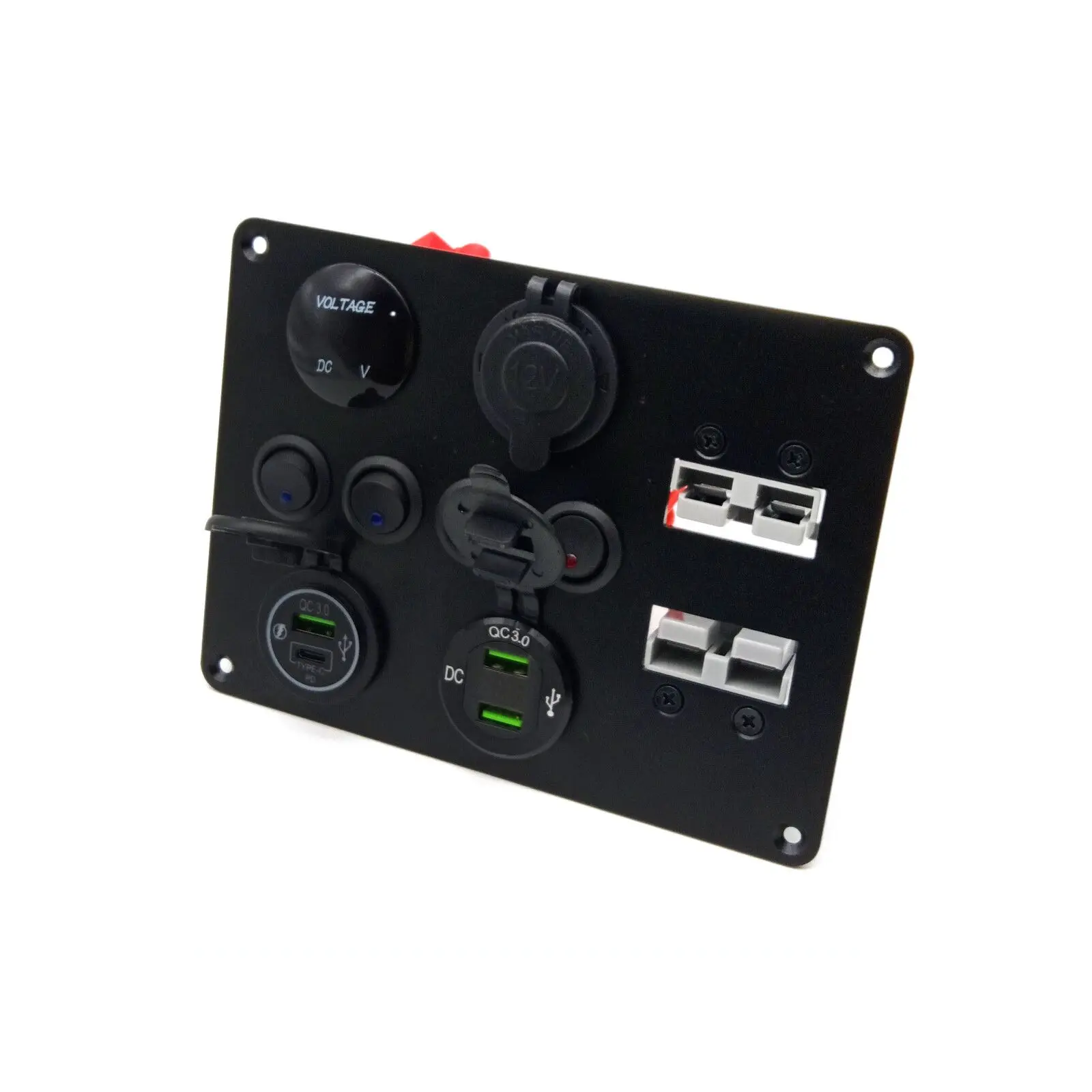 12V USB Outlet 36W 12V/24V Dual QC3.0 USB Car Charger Socket with Power Switch LED Voltmeter for Car Boat Marine Truck