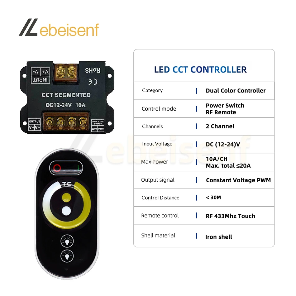 Двухцветный светодиодный контроллер 20А DC 12 В 24 двухцветная температура PWM сигнал Диммер с радиочастотным сенсорным пультом дистанционного управления для 5050 CCT