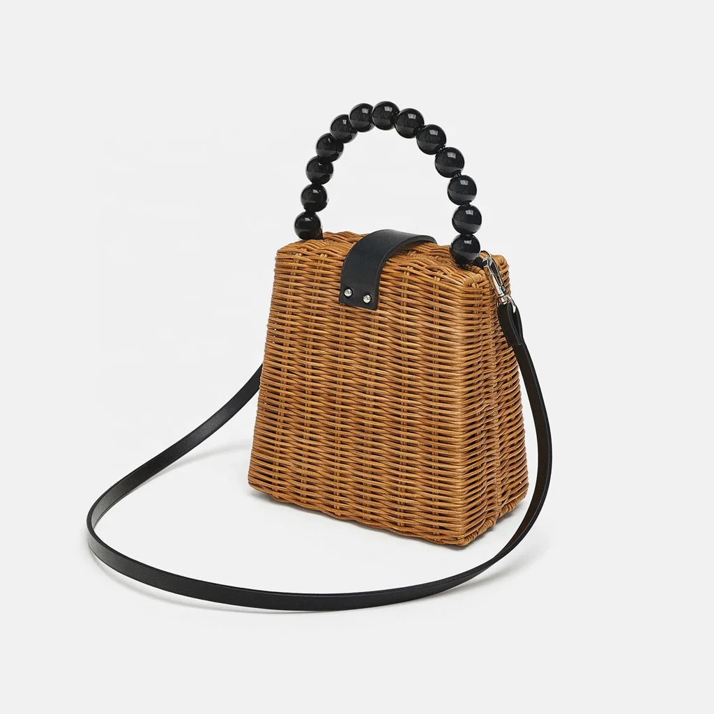 Handmade straw bags summer rattan box clutch beads handle rattan bags bali woven