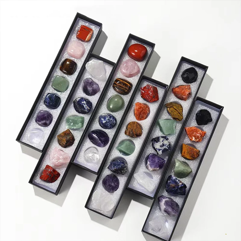 7pcs natural gemstone seven chakra crystal polishing rock quartz crystal tumbled stone box set yoga meditation gifts