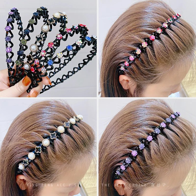 Fashion Pearl Non-Slip Rhinestone Hairbands Elastic Flower Women Hair Hoop Bands Headband Bezel Girls Hair Accessories Headdress