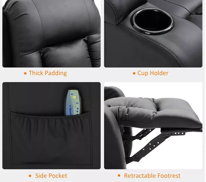 Home Living Room Furniture Push-Back Sofa Manual Recliner Leather Leisure Sofa Lash Recliner Chair Massage Recliner With Ottoman