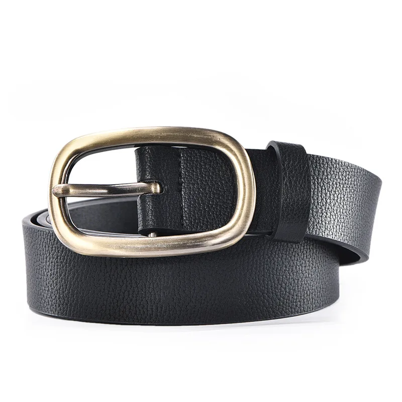 Guangzhou Directly Sales Black Plain Belt With Gold Oval Buckle Medium