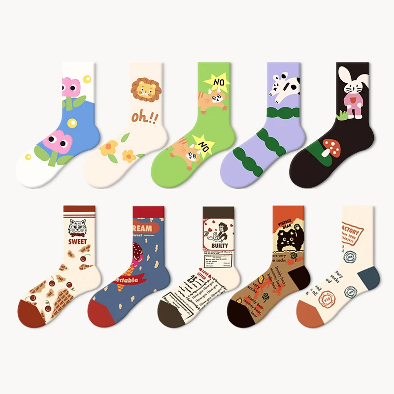 Spring Outdoor fashion street funny animal cartoon crew socks women men unisex cotton happy socks