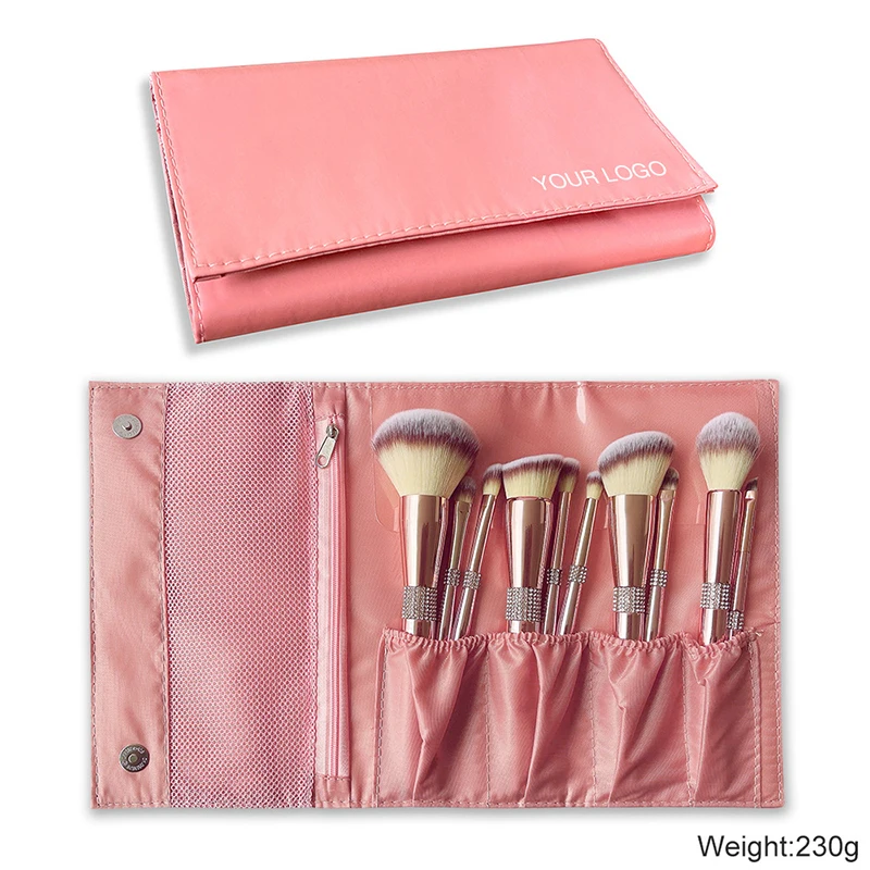 Factory Wholesale Custom 12PCS Luxury Glitter Diamond Bling Private Label Makeup Brush Rose Gold Makeup Brushes Set