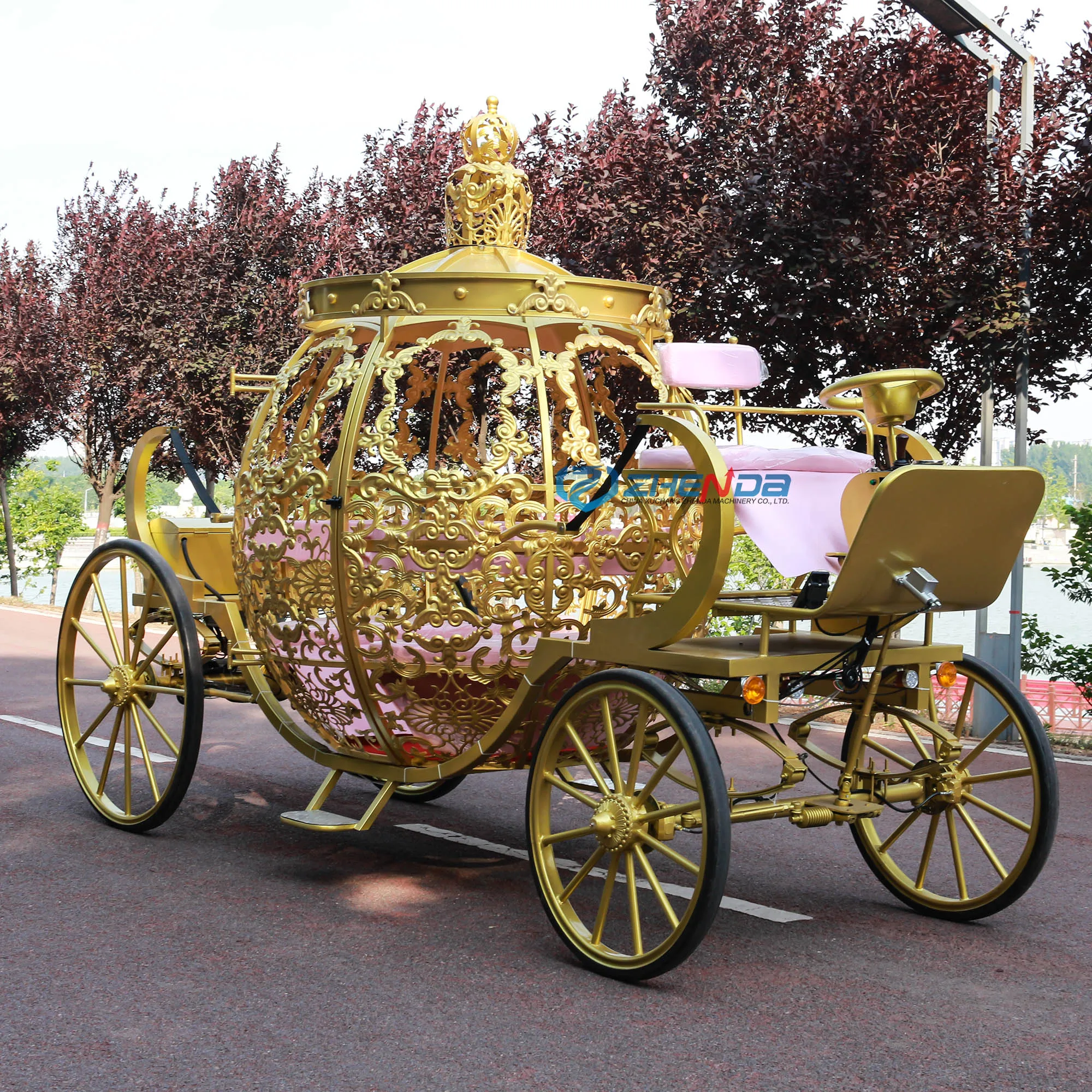 Factory hot sale wedding carriage manufacturer/flower yellow seat pumpkin cinderella carriage