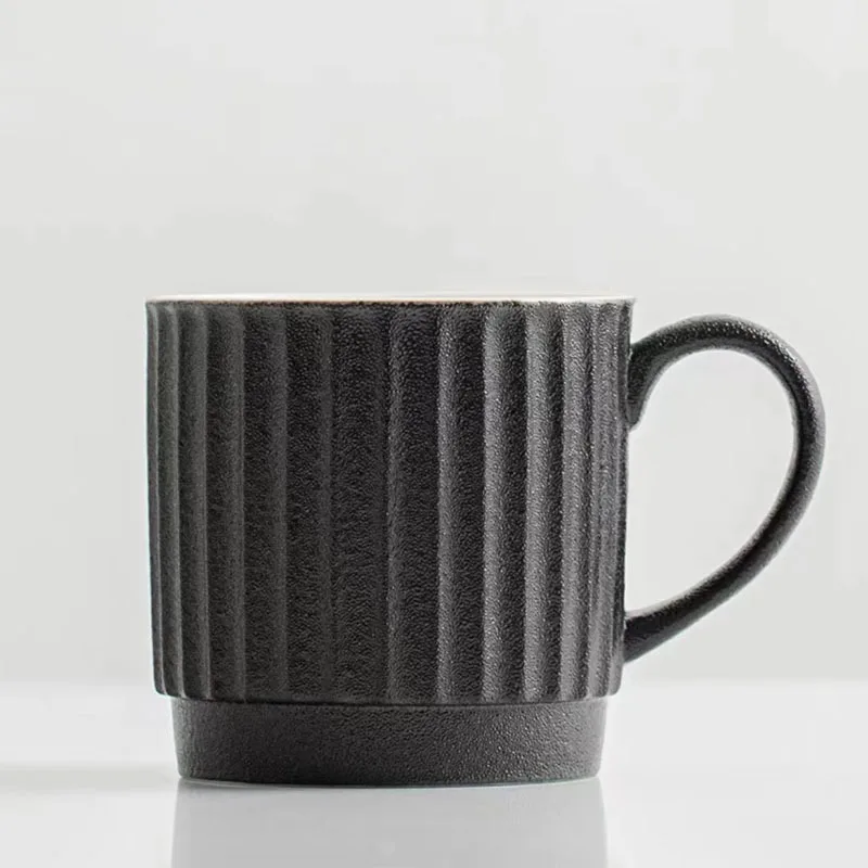 9oz Wholesale Nordic Matte Frosted Color Ceramic Embossed Milk Tea Espresso Latte Coffee Striped Mug Cup Gift Box Solid Colors