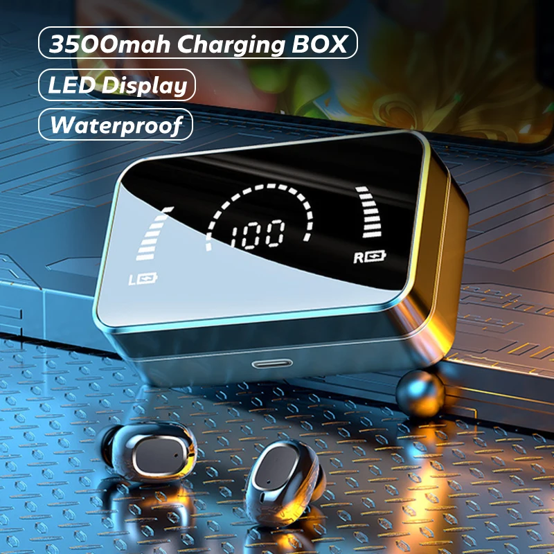  Hot Sell Mirror Led Smart Battery Display Earphone Tws Wireless Earphones Headphones Headsets Earbuds With 3500mah