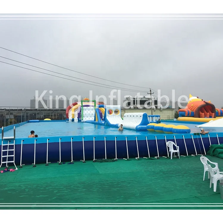Above ground Steel frame Swimming pool Inflatable Outdoor Water Park with Toys and Slide