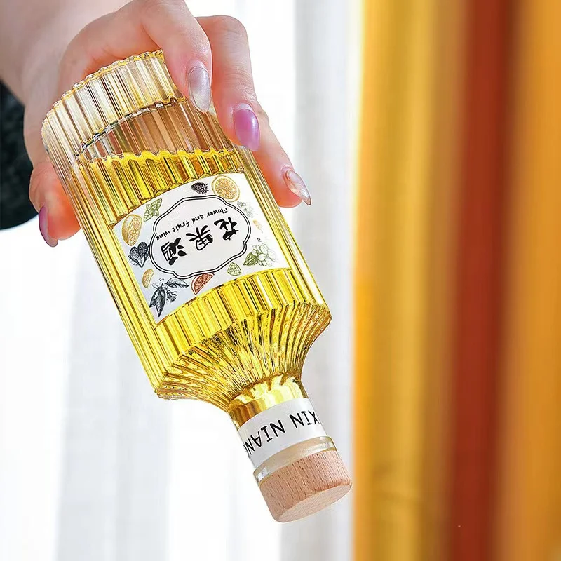 250 ml 500 ml Brandy Liquor Glass Bottle Wine Clear Frosted With Cork Wooden Lid