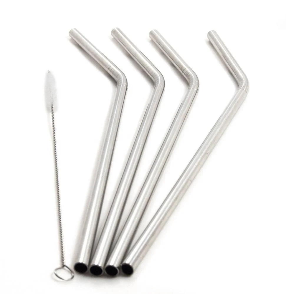 Stainless Steel Drinking Straws set of 4 Food Grade Reusable straws and cleaner brush with pouch