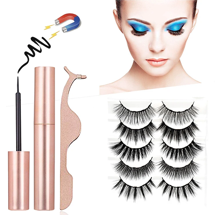 5 пар, магнитные ресницы с подводкой для глаз