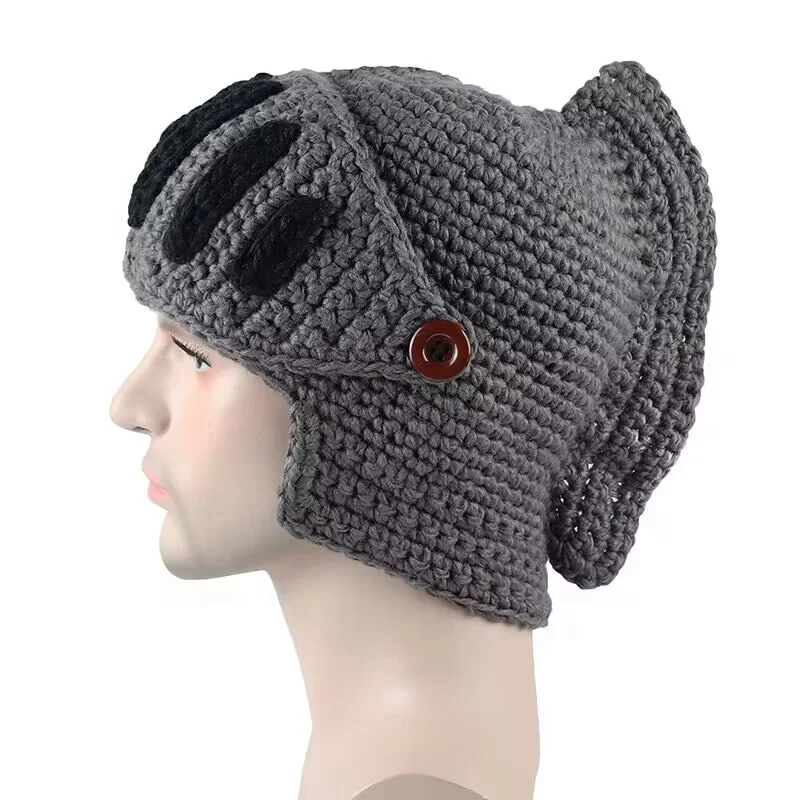 Winter Warm Crochet Knit Hat Roman Knight Helmet Beanie Hat Barbarian Skull Cap with Face Mask