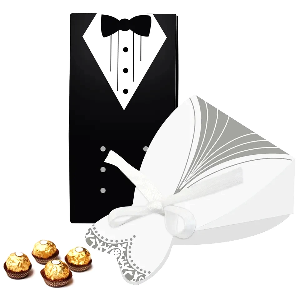 Easy Folding DIY Candy Box Wedding Party Favor Dress Tuxedo Bride Candy Box for Wedding Bridal Party
