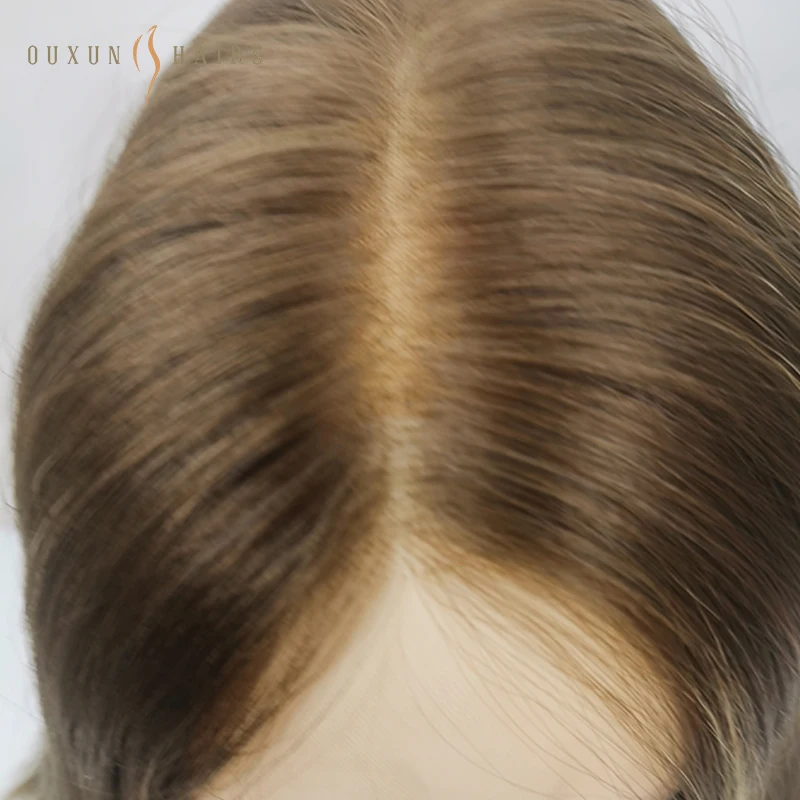 Raw Chinese Hair Vendor Bone Straight  Jewish Kosher Wigs with Lace Top  Front and Ashy Blonde Highlights