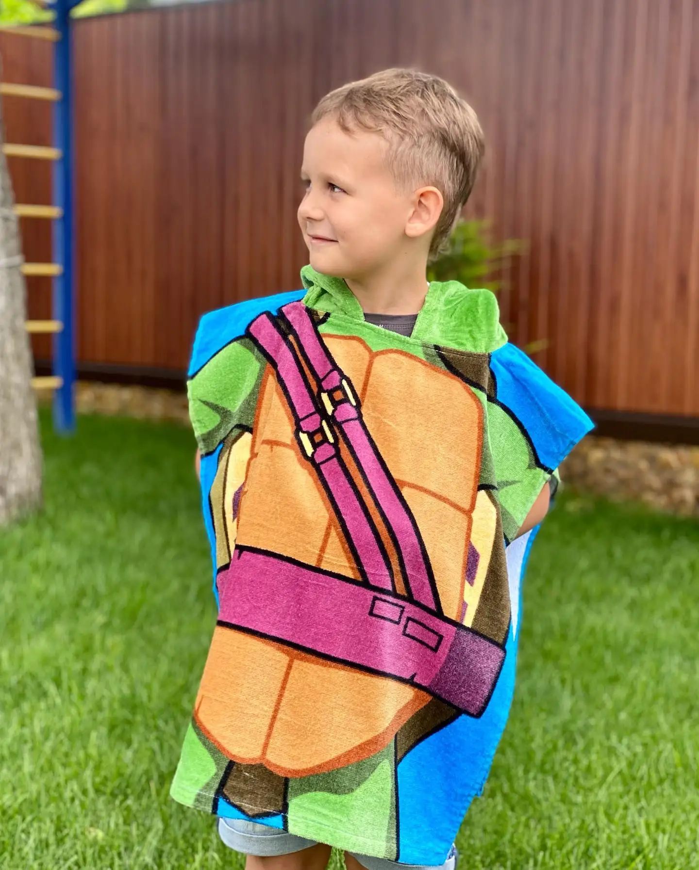 Children Hooded  Quick Dry Kids Poncho Towel Recycled Fabric Printed Pattern