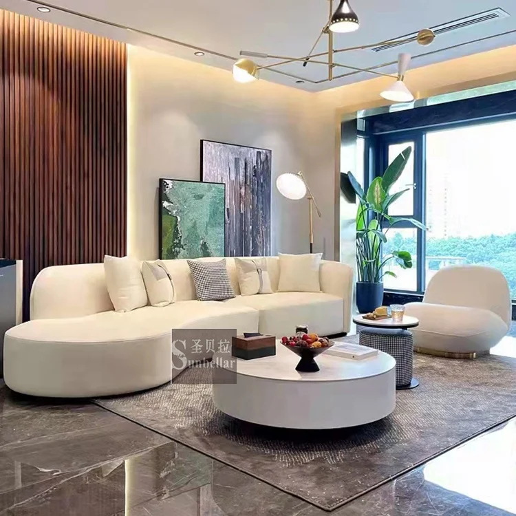 modern withe leather curved sectional sofa 2pieces hotel lobby living room couch 2seater with L&R chaise lounge