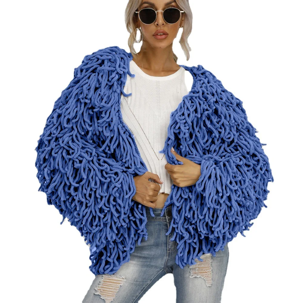 2021 Hot Popular personality woven jacket female autumn and winter tassel loose coat fashion knit cardigan