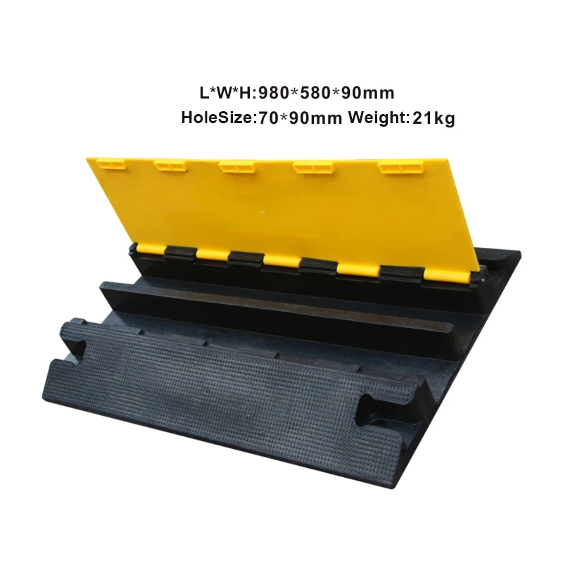 21kg Speed Bump 980*580*90mm Rubber Cable Cord Protector with PVC Cover Indoor & Outdoor Roadway Safety Trunking Cover